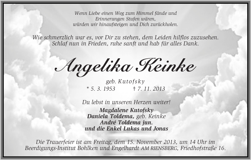 Traueranzeige von Angelika Keinke von WESER-KURIER