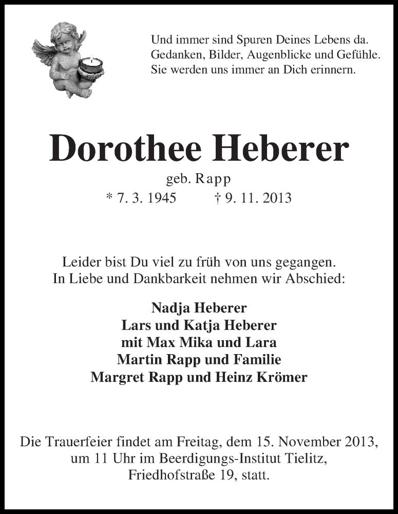Traueranzeige von Dorothee Heberer von WESER-KURIER