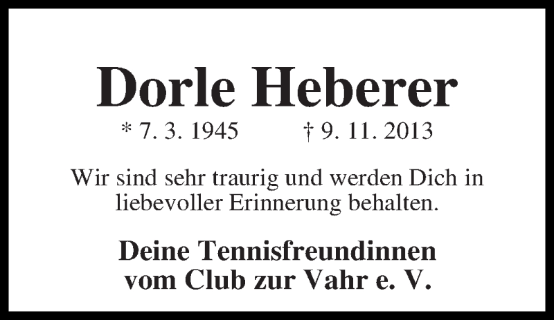 Traueranzeige von Dorothee Heberer von WESER-KURIER