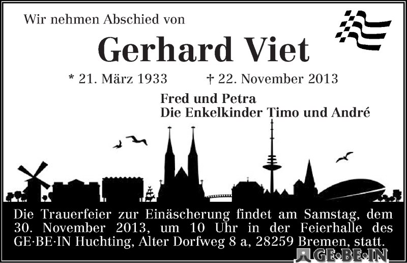Traueranzeige von Gerhard Viet von WESER-KURIER