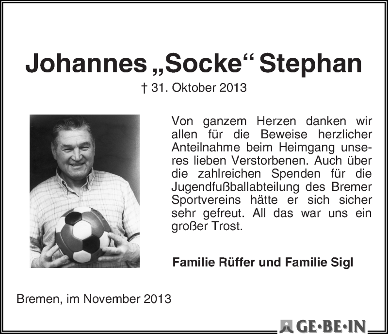 Traueranzeige von Johannes Stephan von WESER-KURIER