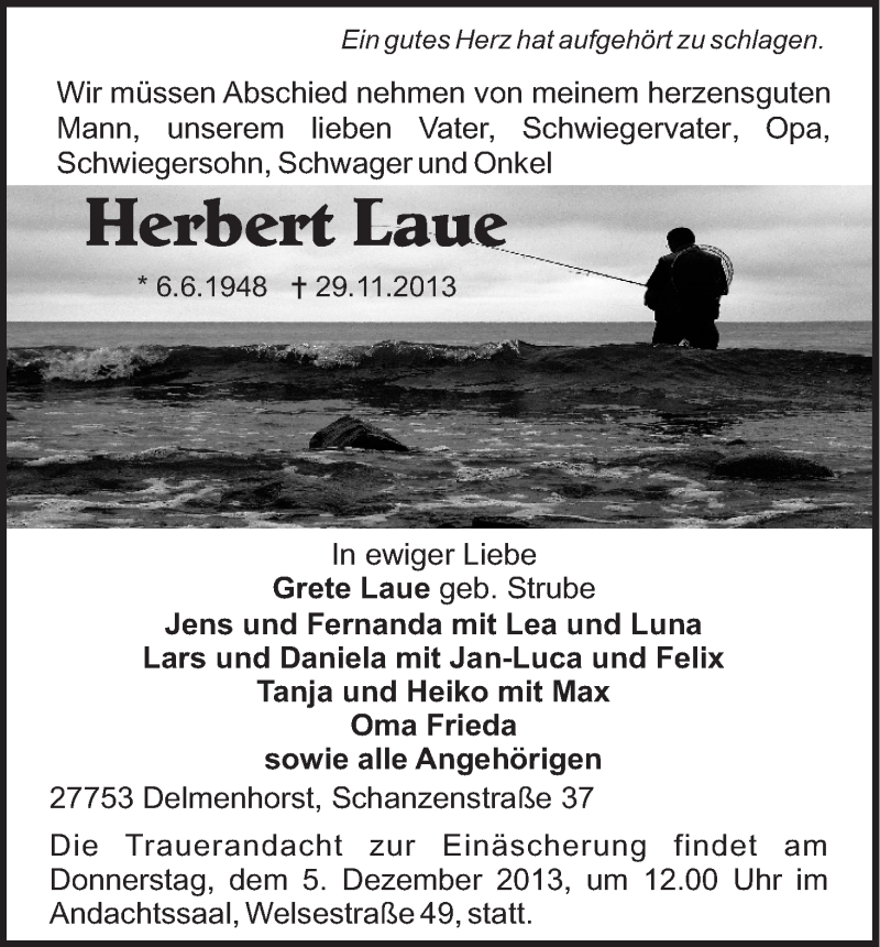 Traueranzeige von Herbert Laue von WESER-KURIER