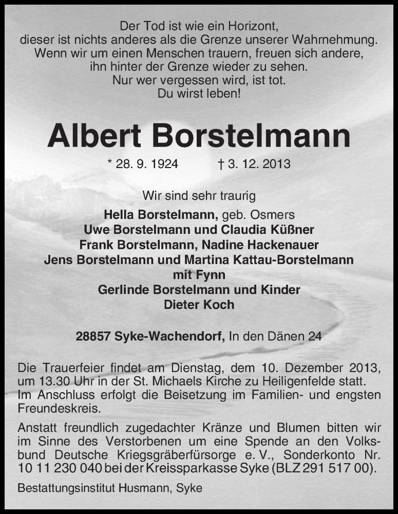 Traueranzeige von Albert Borstelmann von WESER-KURIER