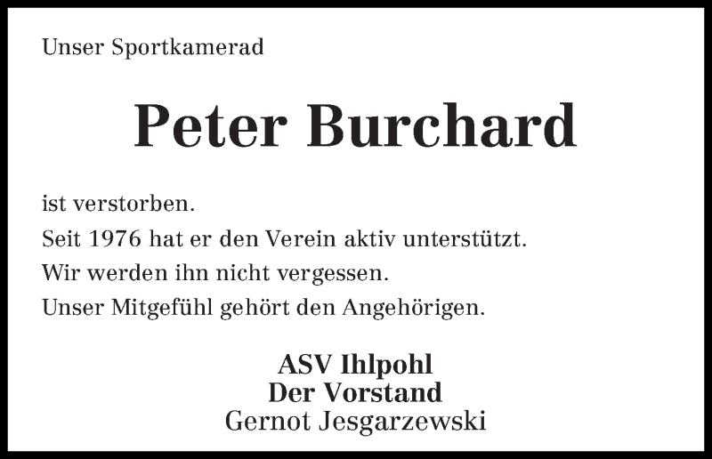 Traueranzeige von Peter Burchard von WESER-KURIER