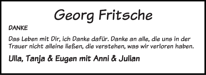 Traueranzeige von Georg Fritsche von WESER-KURIER