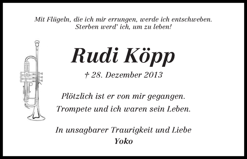 Traueranzeige von Rudi Köpp von WESER-KURIER