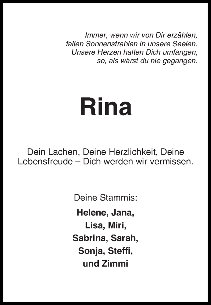 Traueranzeige von Rina Hilker von WESER-KURIER