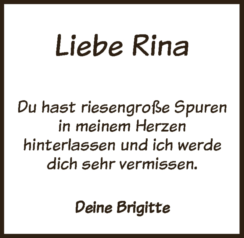 Traueranzeige von Rina Hilker von WESER-KURIER