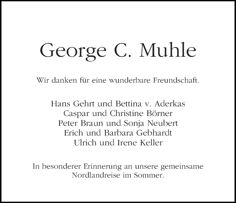 Traueranzeige von George C. Muhle von WESER-KURIER