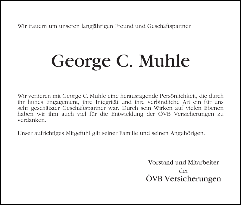 Traueranzeige von George C. Muhle von WESER-KURIER