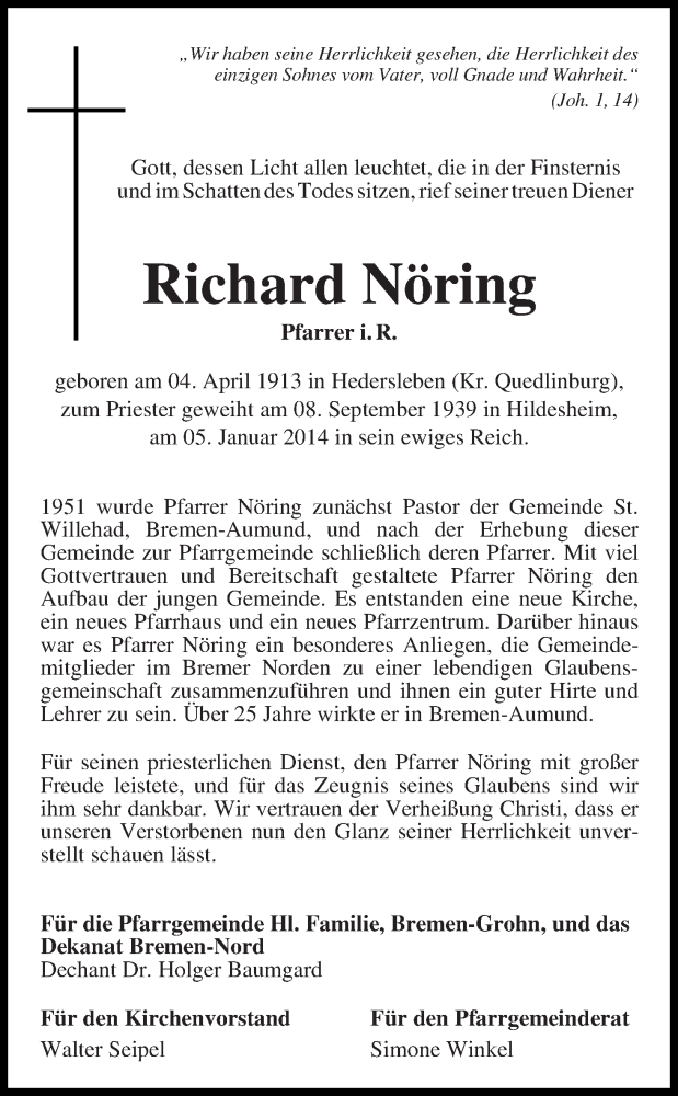 Traueranzeige von Richard Nöring von WESER-KURIER