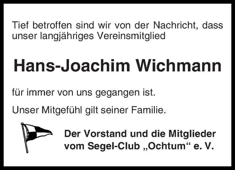 Traueranzeige von Hans-Joachim Wichmann von WESER-KURIER
