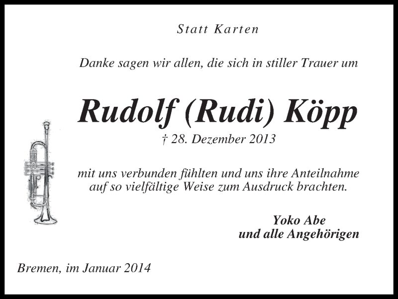 Traueranzeige von Rudolf Köpp von WESER-KURIER