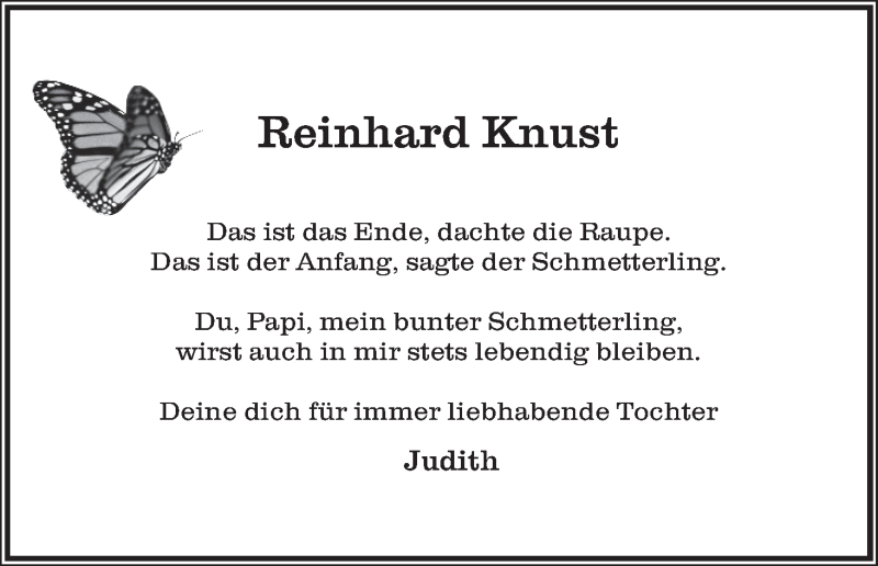 Traueranzeige von Reinhard Knust von WESER-KURIER