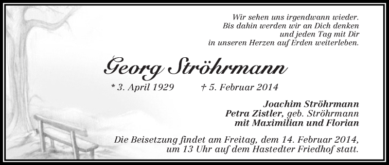 Traueranzeige von Georg Ströhrmann von WESER-KURIER
