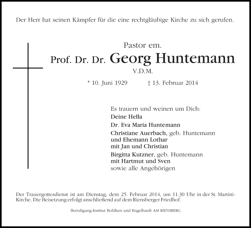 Traueranzeige von Georg Huntemann von WESER-KURIER