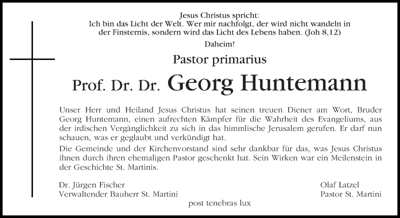 Traueranzeige von Georg Huntemann von WESER-KURIER