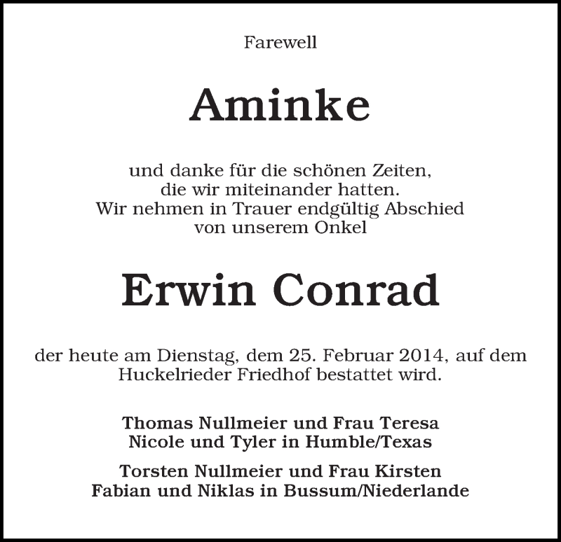 Traueranzeige von Erwin Conrad von WESER-KURIER