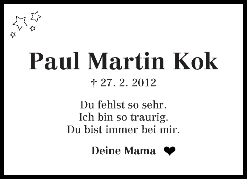 Traueranzeige von Paul Kok von WESER-KURIER