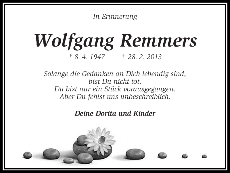 Traueranzeige von Wolfgang Remmers von WESER-KURIER