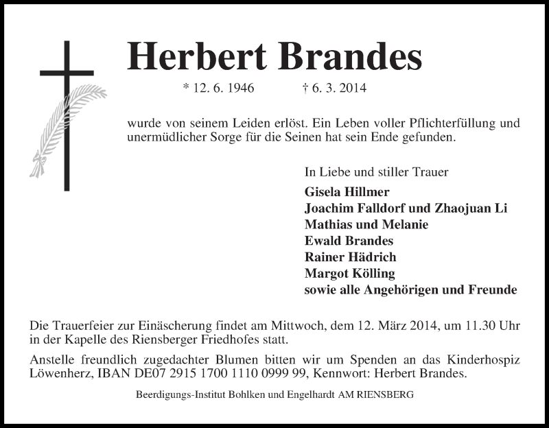 Traueranzeige von Herbert Brandes von WESER-KURIER