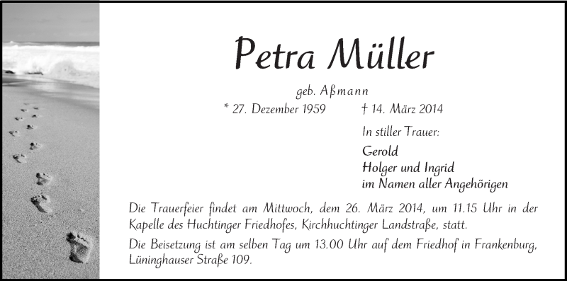 Traueranzeige von Petra Müller von WESER-KURIER