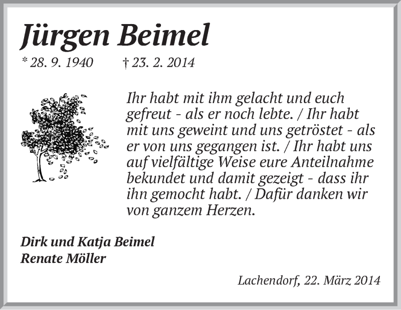 Traueranzeige von Jürgen Beimel von Die Norddeutsche