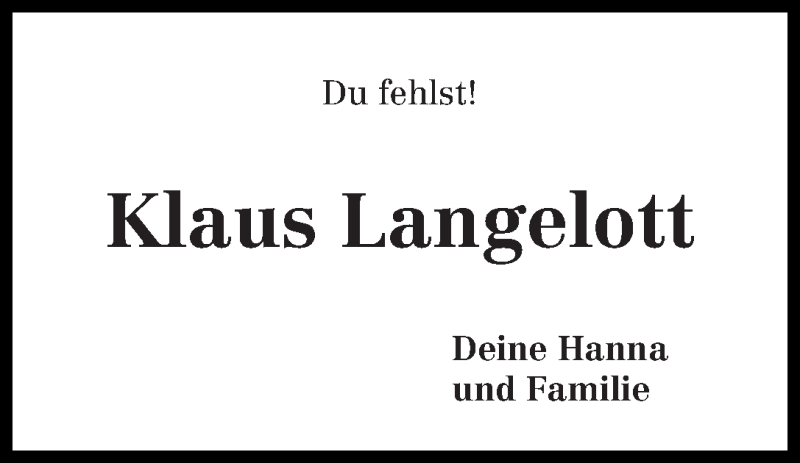 Traueranzeige von Klaus Langelott von WESER-KURIER