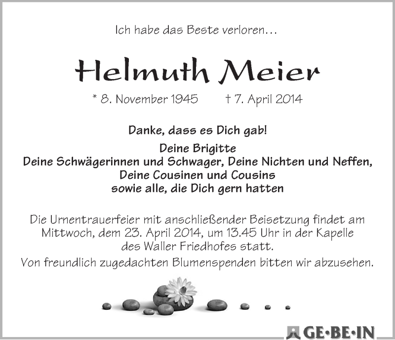 Traueranzeige von Helmuth Meier von WESER-KURIER
