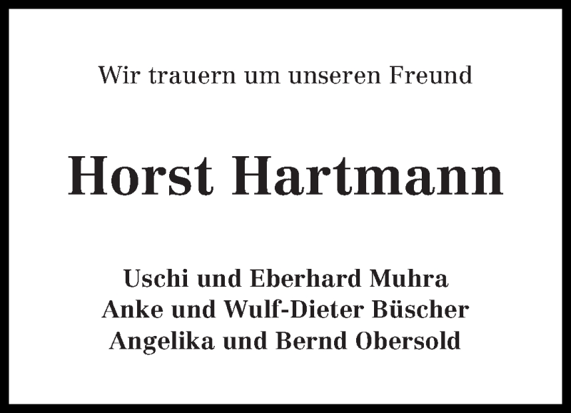 Traueranzeige von Horst Hartmann von WESER-KURIER
