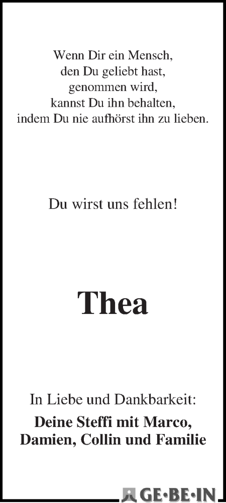 Traueranzeige von Thea  von WESER-KURIER