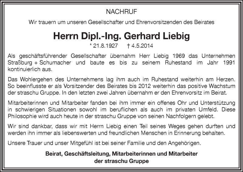 Traueranzeige von Gerhard Liebig von WESER-KURIER