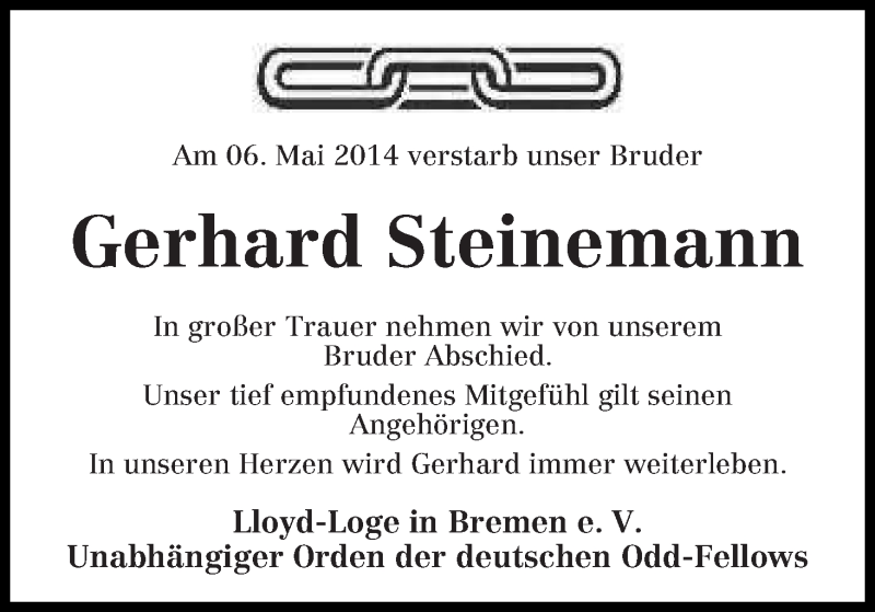 Traueranzeige von Gerhard Steinemann von WESER-KURIER