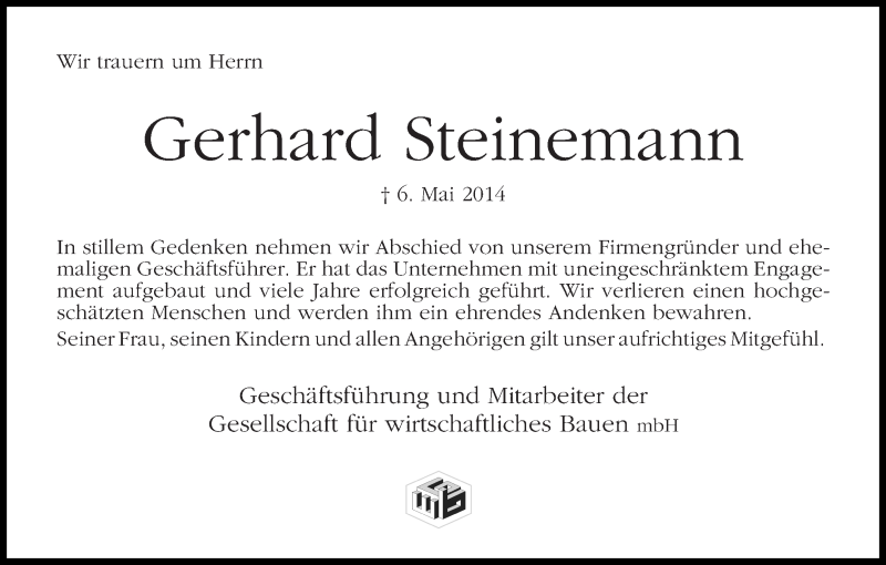 Traueranzeige von Gerhard Steinemann von WESER-KURIER