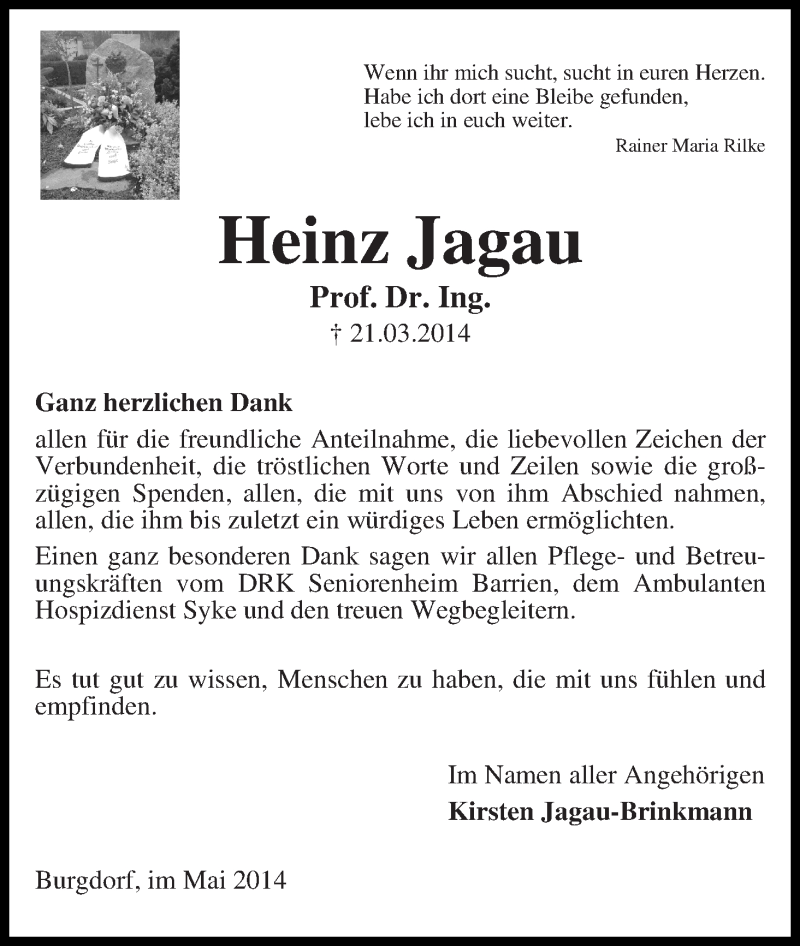 Traueranzeige von Heinz Jagau von WESER-KURIER