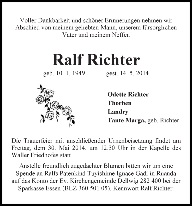 Traueranzeige von Ralf Richter von WESER-KURIER