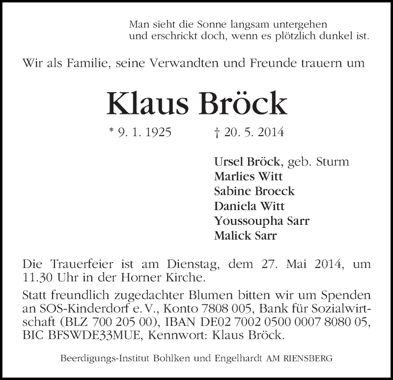 Traueranzeige von Klaus Bröck von WESER-KURIER