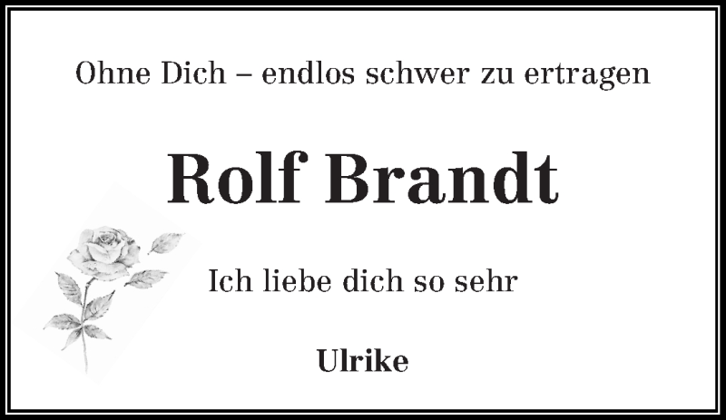 Traueranzeige von Rolf Brandt von WESER-KURIER