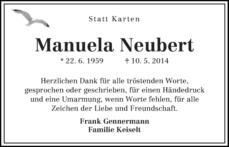 Traueranzeige von Manuela Neubert von WESER-KURIER