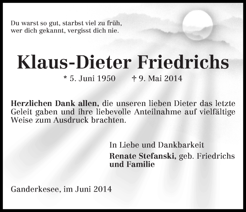 Traueranzeige von Klaus-Dieter Friedrichs von WESER-KURIER