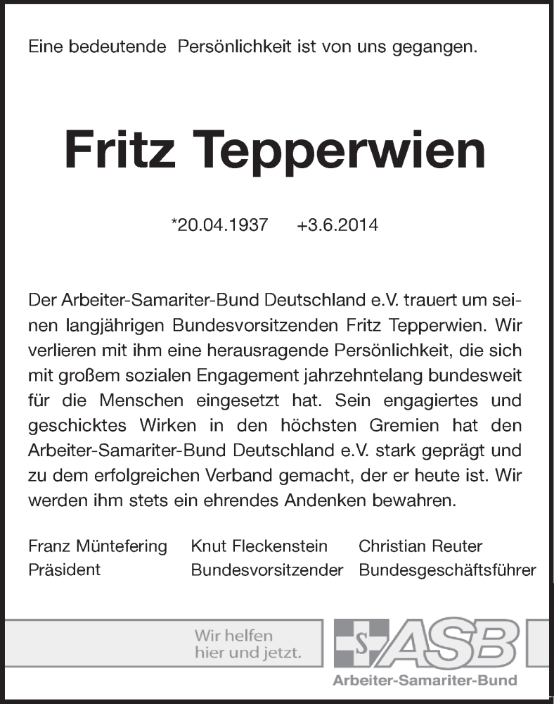 Traueranzeige von Fritz Tepperwien von WESER-KURIER