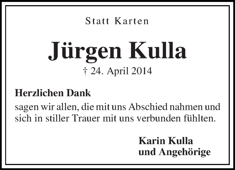 Traueranzeige von Jürgen Kulla von WESER-KURIER
