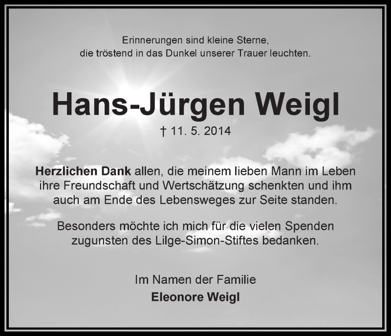 Traueranzeige von Hans-Jürgen Weigl von WESER-KURIER