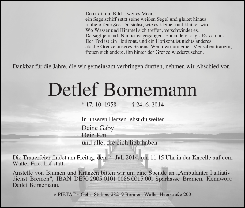 Traueranzeige von Detlef Bornemann von WESER-KURIER