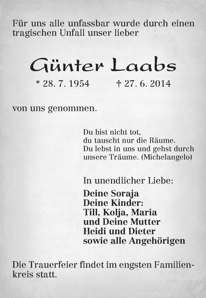 Traueranzeige von Günter Laabs von WESER-KURIER