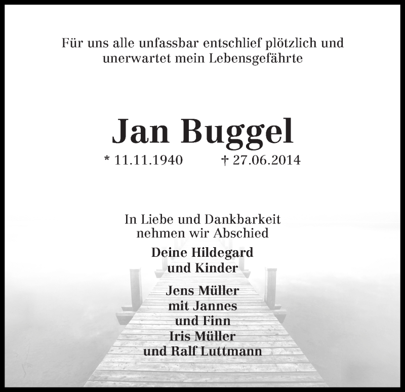Traueranzeige von Jan Buggel von Die Norddeutsche