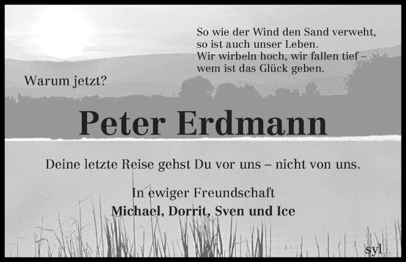 Traueranzeige von Peter Erdmann von Die Norddeutsche