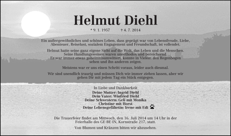 Traueranzeige von Helmut Diehl von WESER-KURIER
