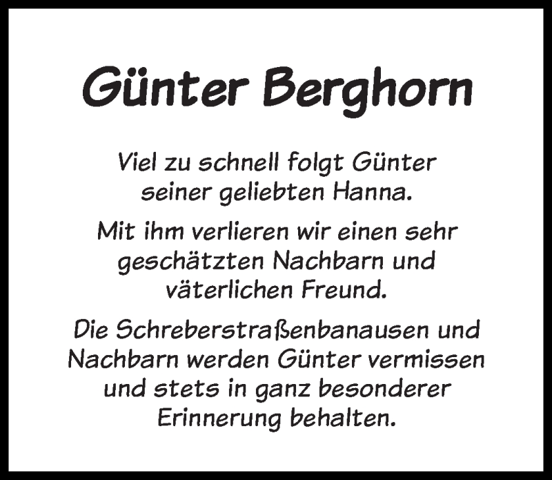 Traueranzeige von Günter Berghorn von WESER-KURIER
