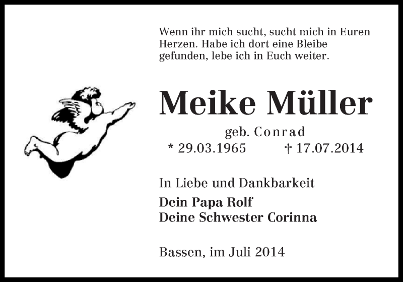 Traueranzeige von Meike Müller von WESER-KURIER